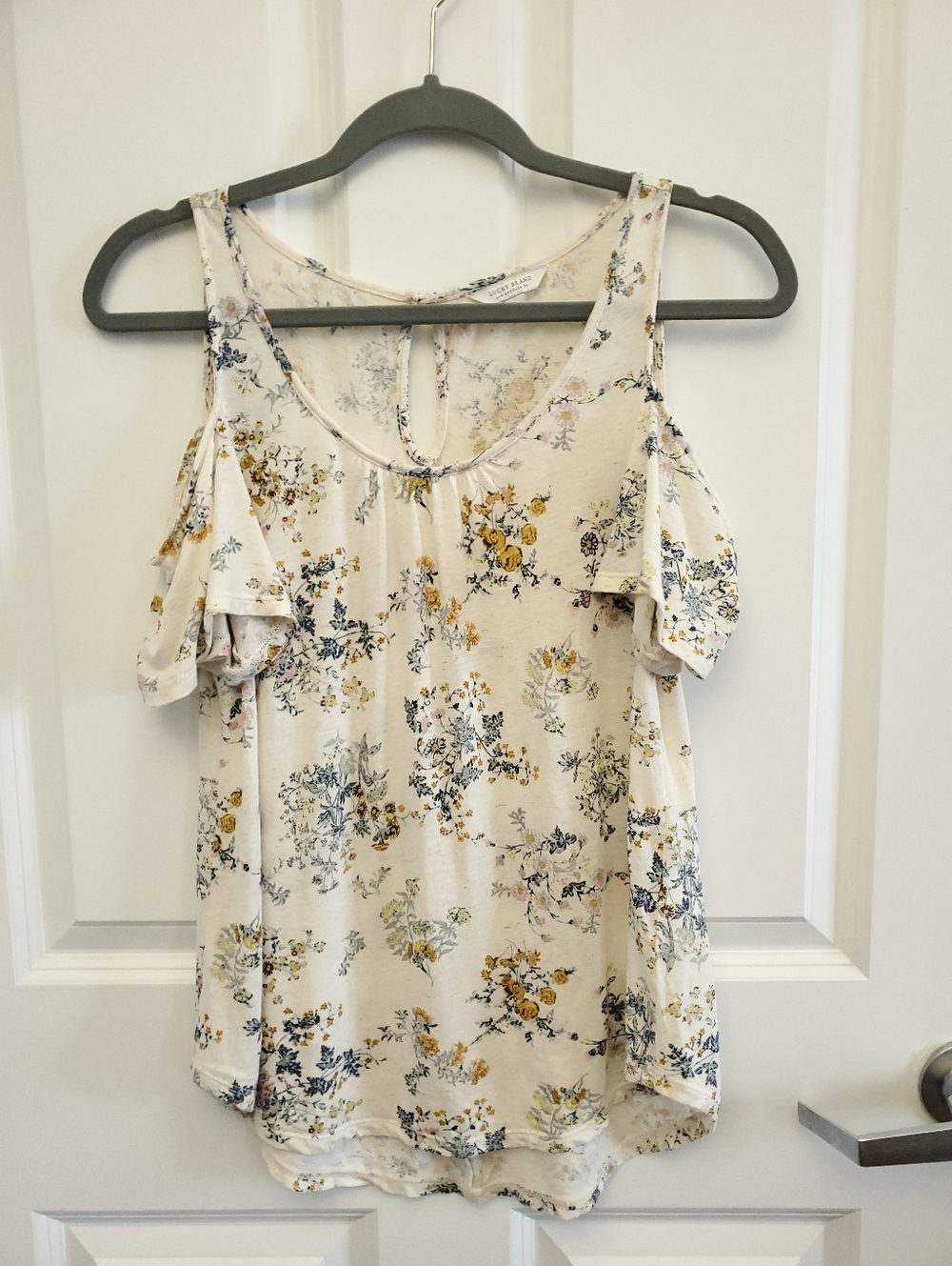 Lucky Brand Cream Vintage Floral Cold-Shoulder Linen Cotton Top